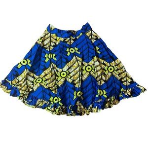 Handmade Ankara African Wax Print Circle Skirt | Blue & Yellow | Size S/M